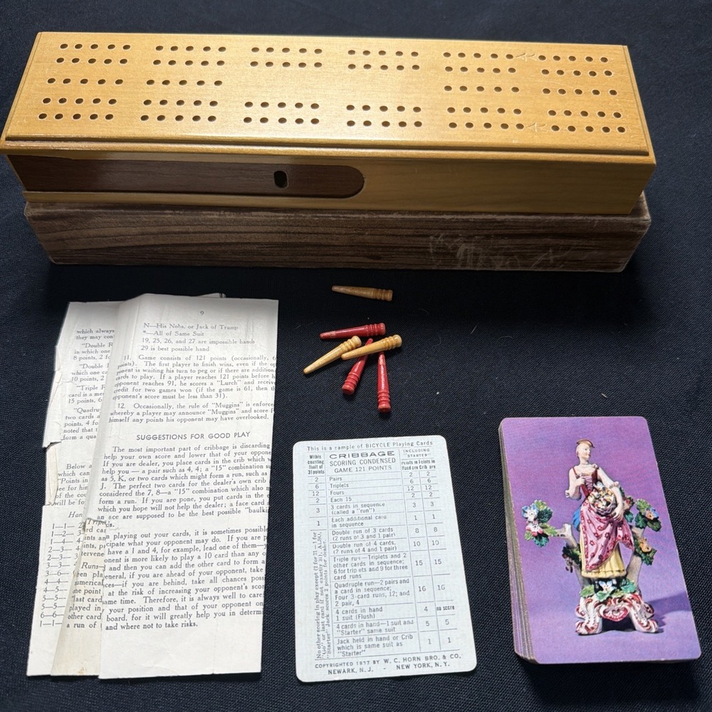 Vintage 1950s W.C. HORN Solid Wood Cribbage Board No.C-237 Rare